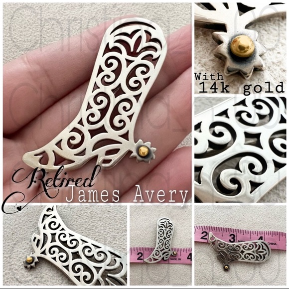 14k gold Retired James Avery filigree scroll boot STATEMENT PIECE!